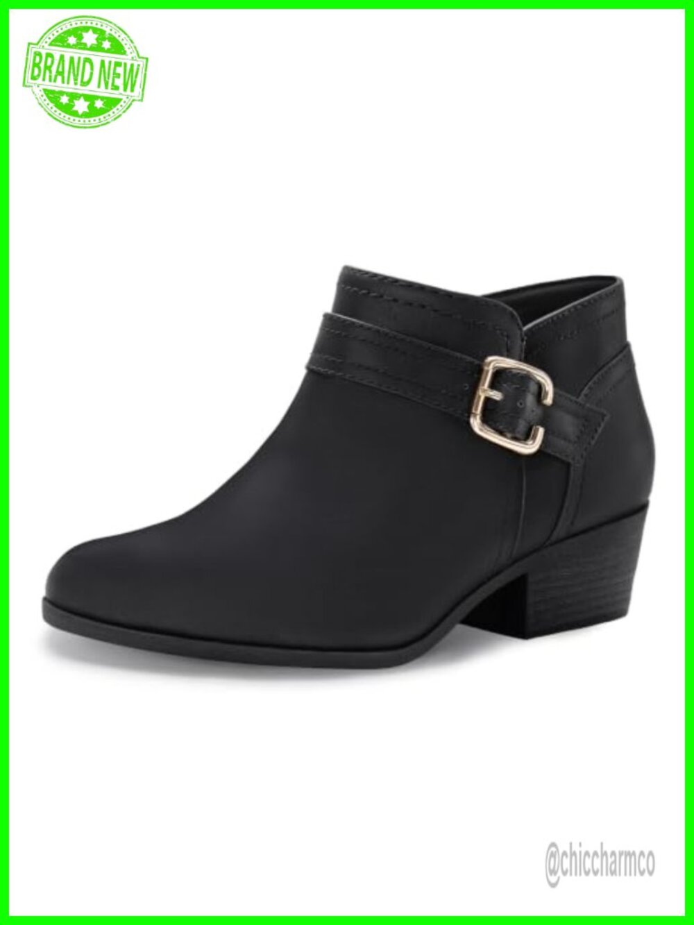 Chunky Low Heel Ankle Boots Pointed Toe Block Heel Zip Up PU Booties